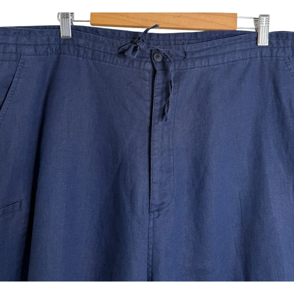 Lorenzino Men's 3XL Navy Blue 100% Linen Drawstring Pants Casual Resort Wear